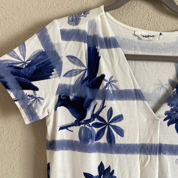 Desigual Blue and White Striped V-Neck Top - Picture 9 of 11